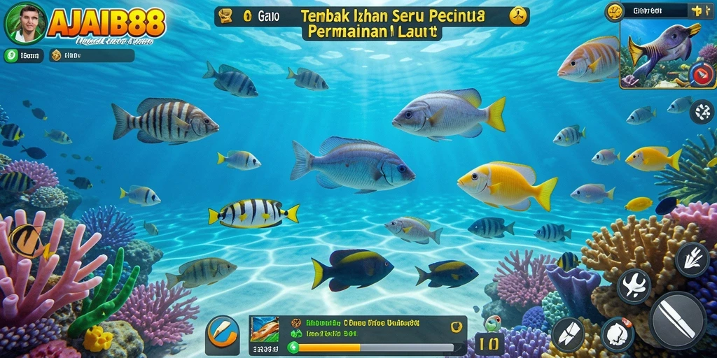 Tampilan gameplay AJAIB88 dengan beragam ikan dan tantangan menyenangkan.