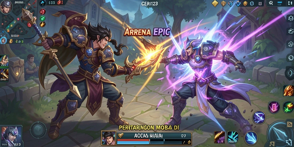 Tampilan gameplay seru dalam CERI123 di arena MOBA.