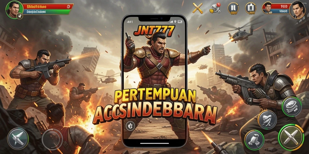 Screenshot gameplay JNT777 yang menampilkan aksi mendebarkan dan karakter heroik.