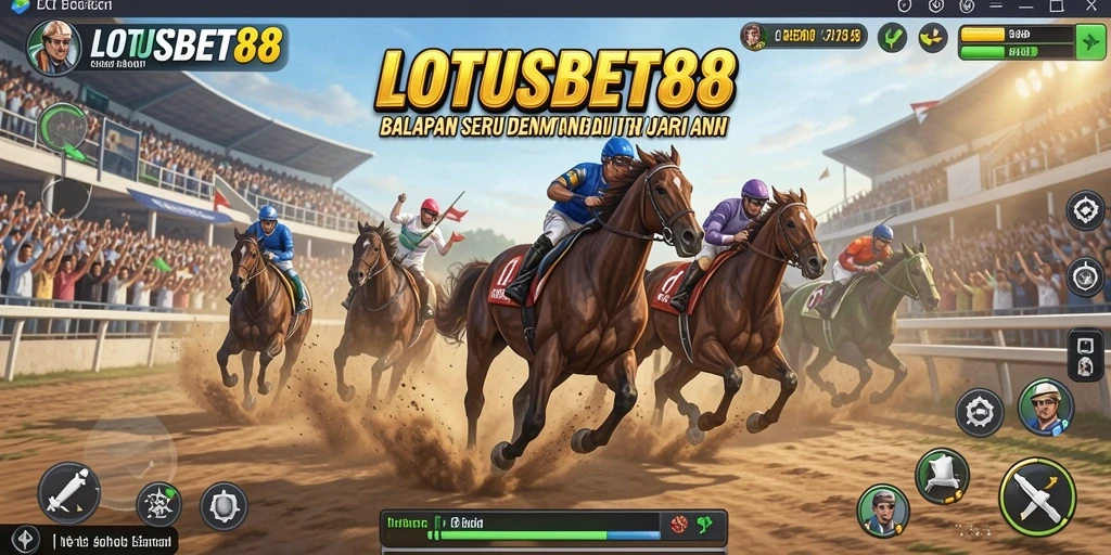 Screenshot utama LOTUSBET88 menampilkan aksi balapan yang mendebarkan.