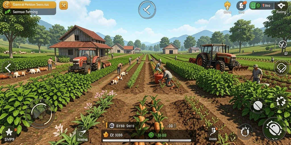 Tangkapan layar gameplay SVIP9 yang menunjukkan pengalaman bertani yang menyenangkan.